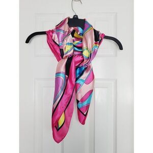 MOSI Scarf Pink Abstract Geometric Satin Square Neck Head Accessory OS